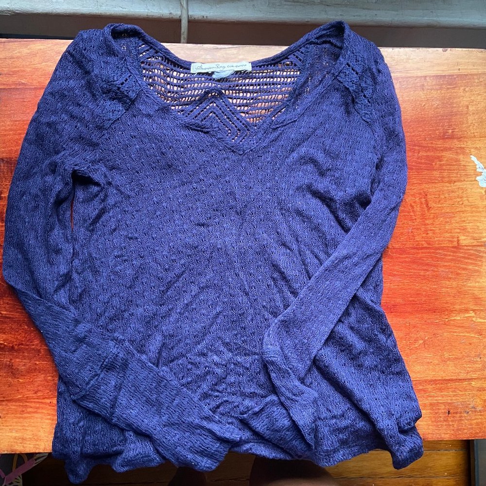 American Rag Blue Lace Detailed Long Sleeve Top Size XS
